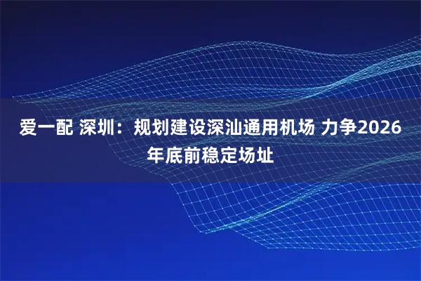 爱一配 深圳：规划建设深汕通用机场 力争2026年底前稳定场址